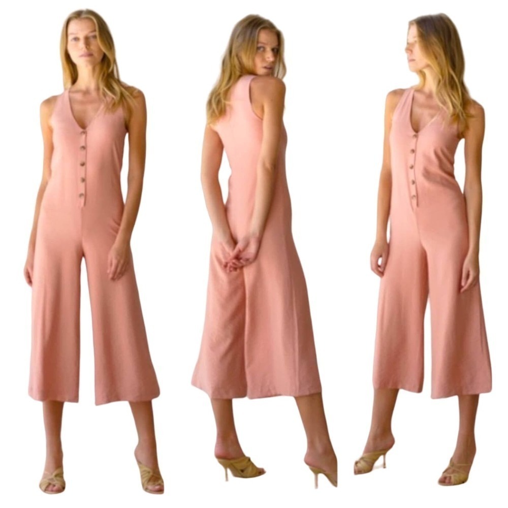NWT dRA Anthropologie Joey sleeveless Wide Leg Cropped Jumpsuit in Peach size S